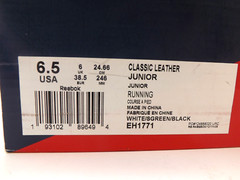 Reebok Classics Leather Junior Running Trainers Shoes Size 6.5 White EH1771 NEW