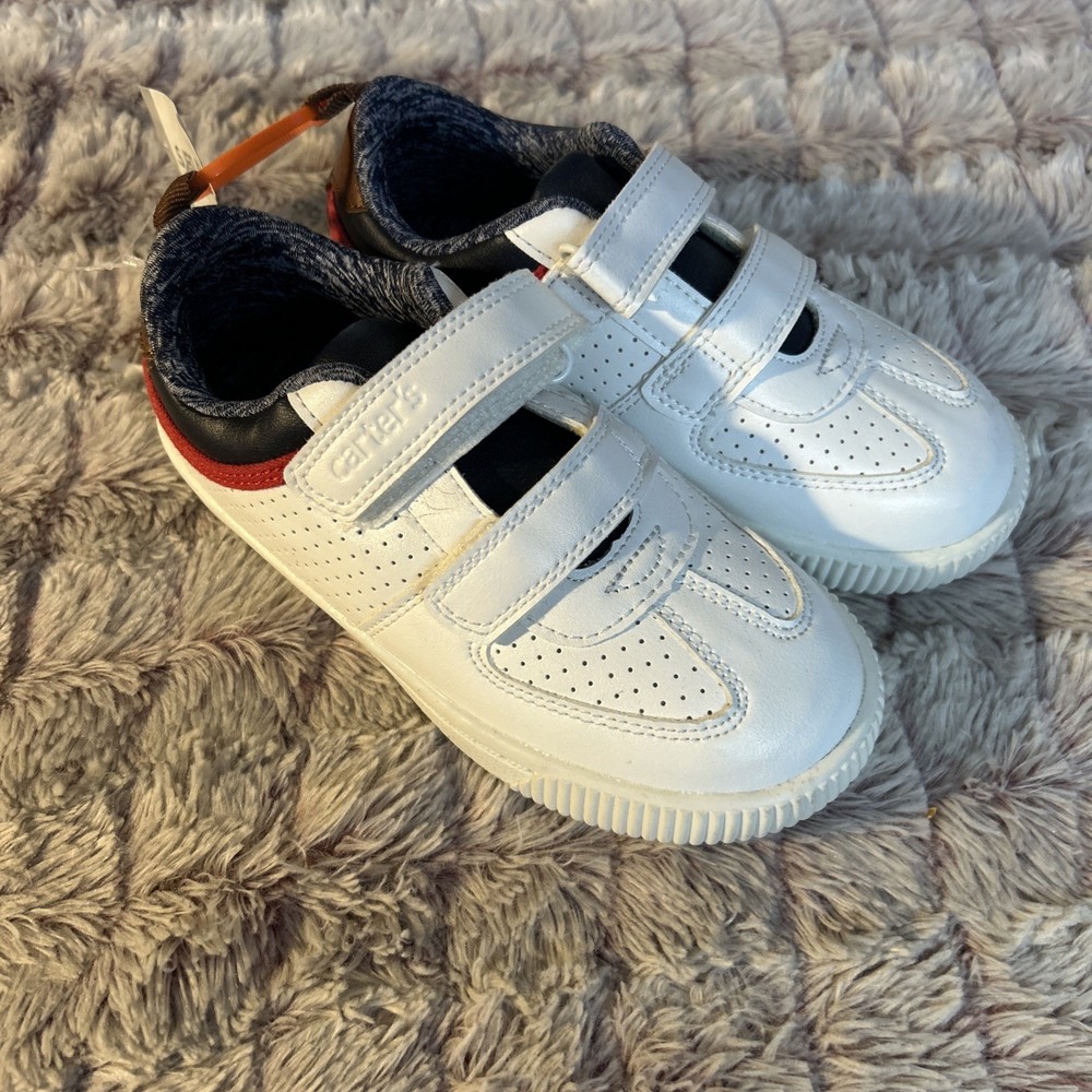 Carter’s All White Kids Sneakers With A Pop Of Red & Blue Size 2