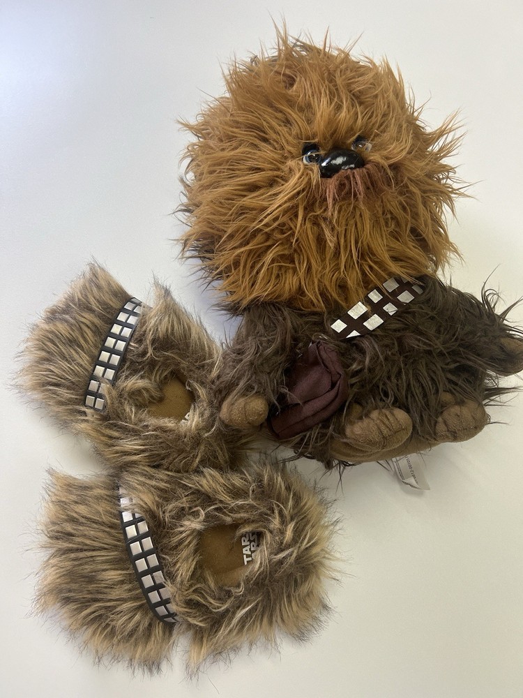 Star Wars Chewbacca Bundle, Furry Slippers Kid Size 2-3 And Chewy Stuffed Animal