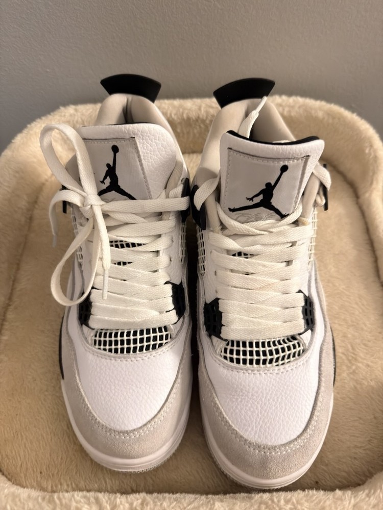 Jordan Air Jordan 4 White Black Leather Unisex Kids Sneaker 4Y 408452-111