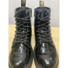 Dr. Martens Combat With Bouncing Soles Boots Youth Size 2 Zip Black Patent AW004