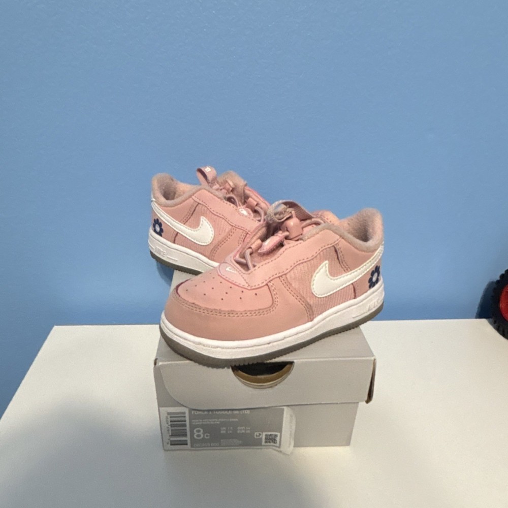 Nike Force 1 Toggle SE TD Pink Flower Toggle Sneakers Kids 8C Synthetic