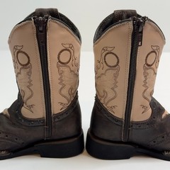 Kids White Diamonds Boots Square Toe Zipper Brown Beige Embroidered
