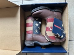 Durango BT245 Kids Western Mid-Calf Pull-On Leather USA Stars Brown US 9 M