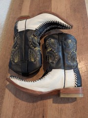Artillero Black & White Leather Western Cowboy Boots – Youth Size 1.5 US (19.5 M