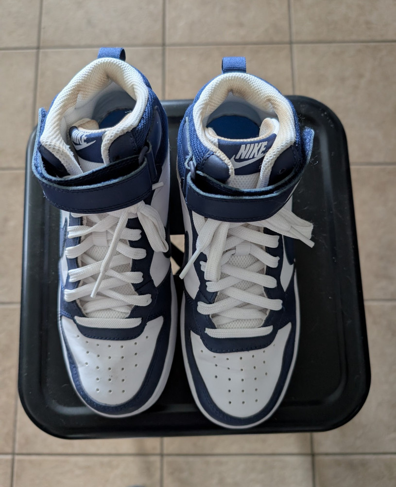 Nike Court Borough Mid 2 GS Mid Top Strap Leather Blue/White 5.5Y CD7782-107