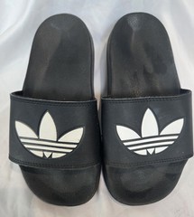 Adidas Adilette Lite Slide Sandals Black White Trefoil Logo Youth Size 3