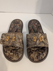 Under Armour Realtree Camo Slides Sandals Shoes Youth Unisex Kids 6Y Logo Green