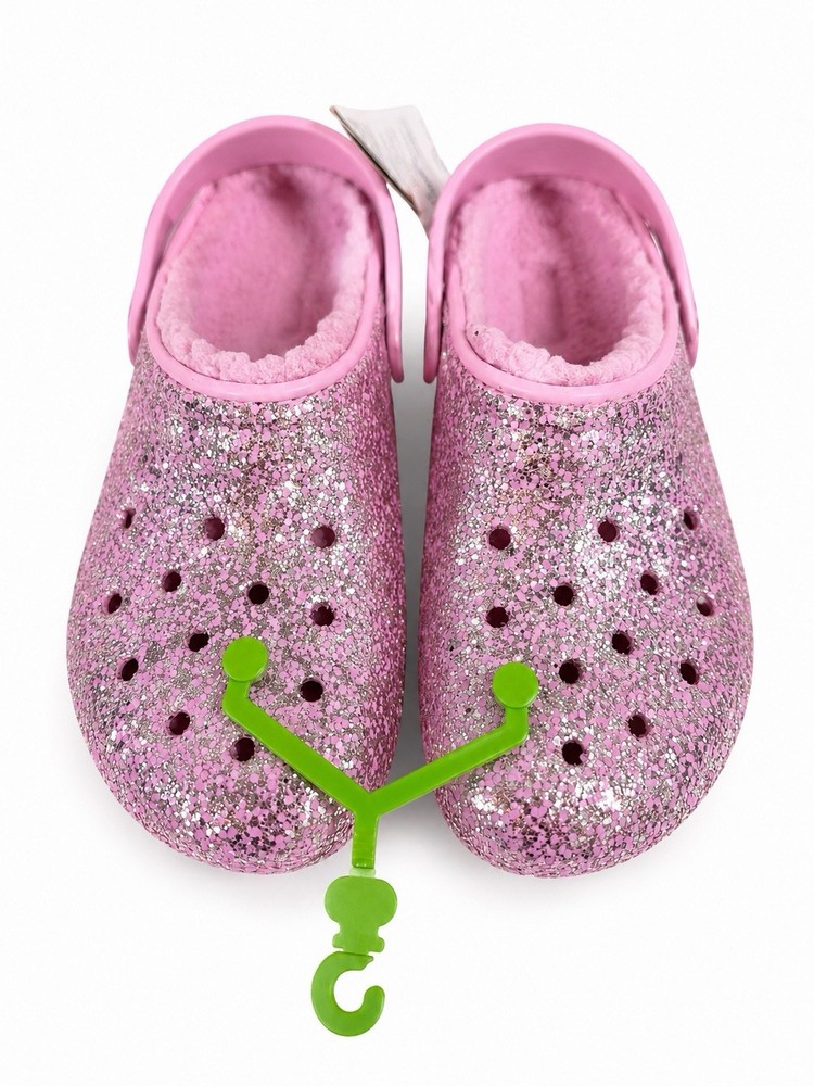 Crocs Classic Lined Glitter Clog Pink Slip-On Strap Unisex junior US 5