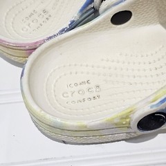 Crocs Childrens C 10 Clogs Ice Blue Pink Yellow Iconic Comfort Crocband Strap