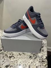 Nike Air Force 1 (GS) Low Top Leather Sneakers Gray/Orange/White 3.5Y