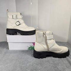 Steve Madden Kids JSAINT Off White Lug Sole Buckle Combat Boots Size 1M