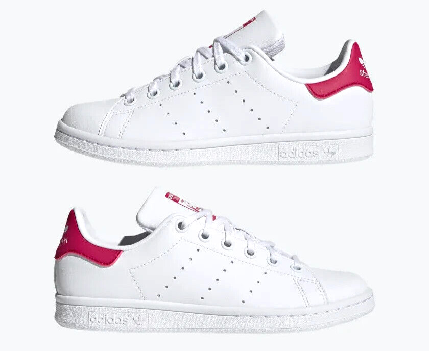 Adidas Stan Smith J Kids Sneakers Unisex Cloud White and Bold Pink Shoes NIB
