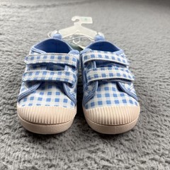 Cat & Jack Shoes Kids Size 8 Blue Gingham Parker Sneaker Hook & Loop Casual