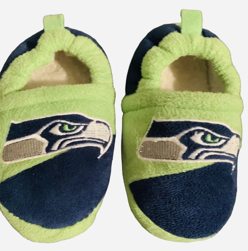 Seahawks Slippers, Child Size 13, Green Blue, Slip On, EUC
