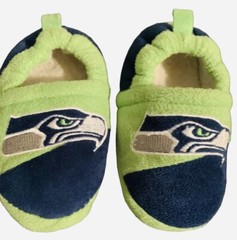 Seahawks Slippers, Child Size 13, Green Blue, Slip On, EUC
