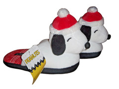 Peanuts Snoopy 3D Christmas Scuff Slippers Toddler 7/8 Plush Santa Slip-Ons New