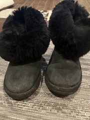 UGG Kids Bailey Button Short Black Suede Sheepskin Boots Youth Size 12(1017400T)