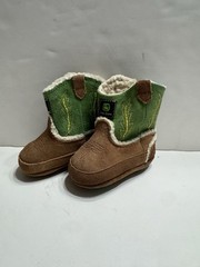 John Deere Infant Baby Leather Brown Green Western Boots Size 2 infant