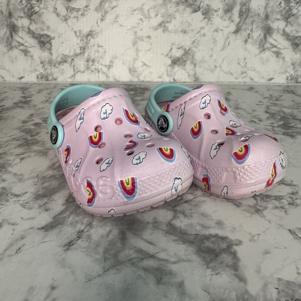Crocs Baya Lined Printed Clogs Kids Ballerina Pink Slip-On Lightweight – C6