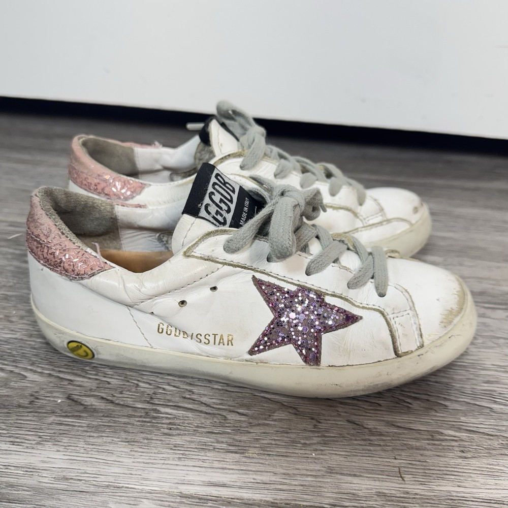 Golden Goose Superstar White Purple Star Rose Gold Glitter Heel Sneaker Size 31