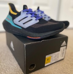 ADIDAS ULTRABOOST 21 Black Pulse Aqua Running Shoes Big Kids Size 4.5
