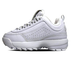 FILA YOUTH DISRUPTOR II LEATHER TRAINERS TRIPLE WHITE FW02936-148 SNEAKER