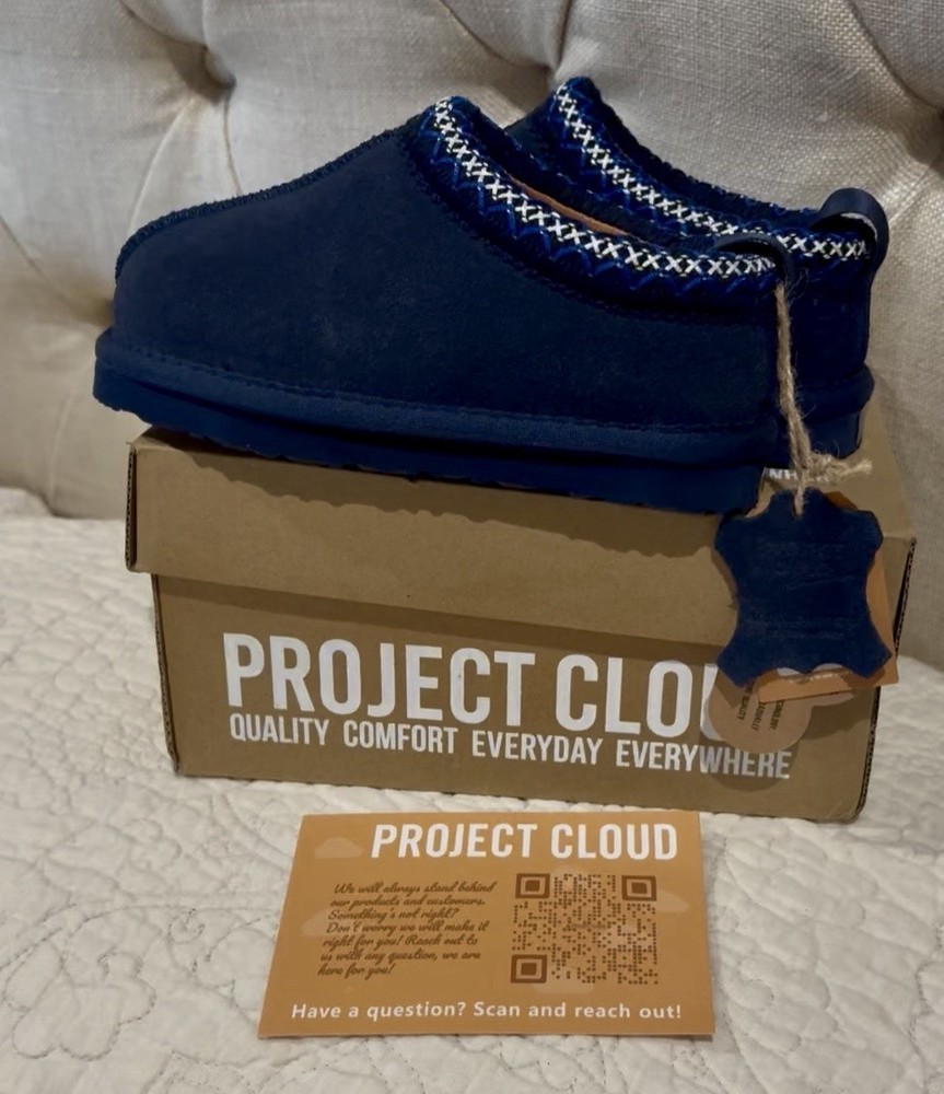 Project Cloud “Dream Warm” Genuine Leather Suede Navy Children Slippers 12 NIB
