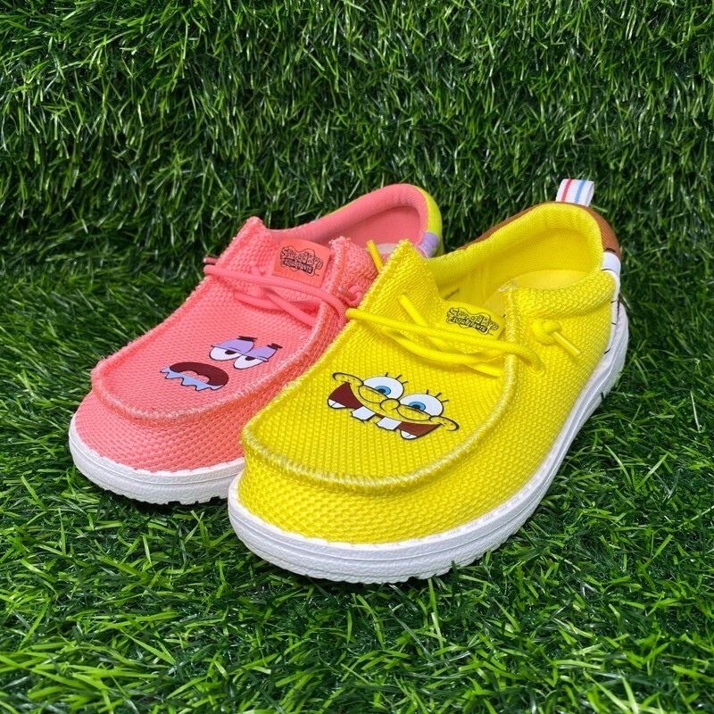 Hey Dude Sponge Bob & Patrick Kids Size 3J Yellow and Coral Casual Shoes 2222