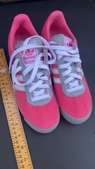 adidas Samoa Pink/Gray/White Leather Low Top Lace-Up Sneaker Unisex Kids 6