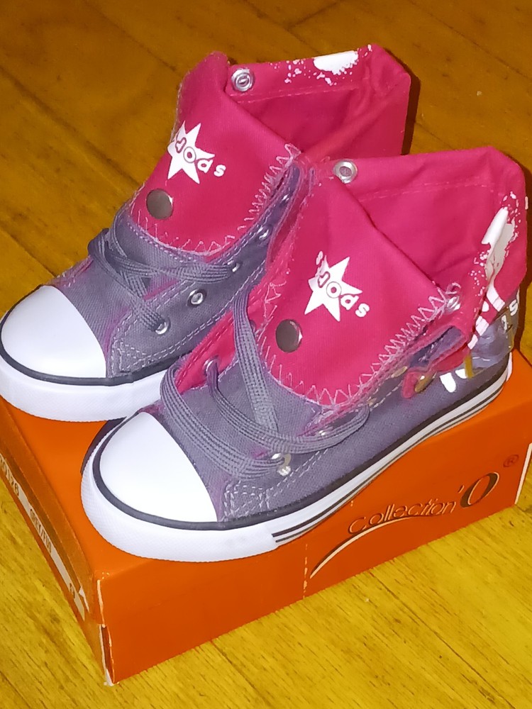 Collection O High Top Sneakers Kids Size 9 Grey Fuchsia Fold Down Canvas NEW