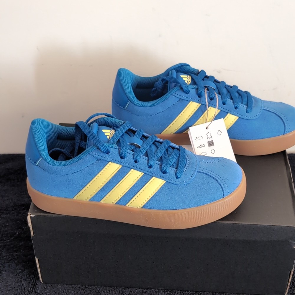 adidas VL Court 3.0 K Unisex Kids Sneaker US 1 Blue/Yellow/Gum JH8723