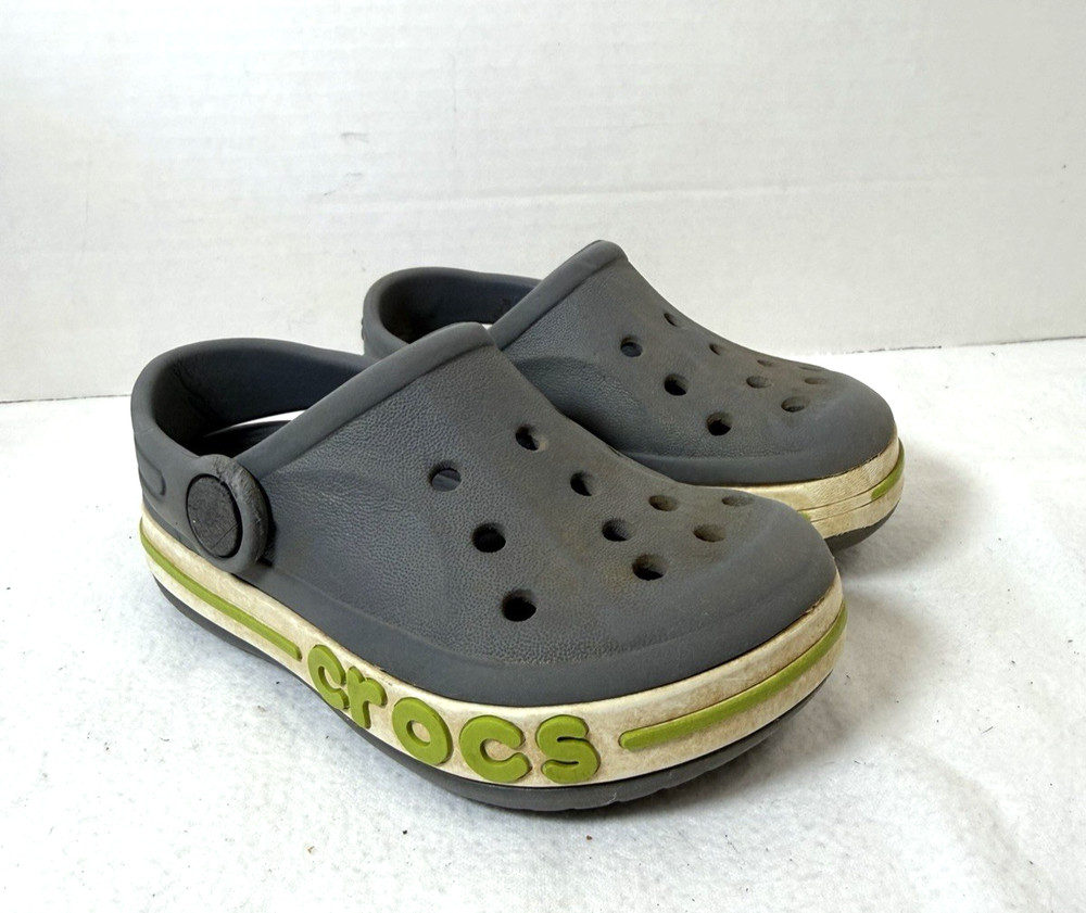 Crocs Kids Bayaband Clogs Sandals Gray/Volt Green Size 7 Slip-On Comfort