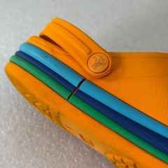 Crocs Rainbow Stripe Classic Clogs Orange Little Kids C12 Green Blue Band GUC