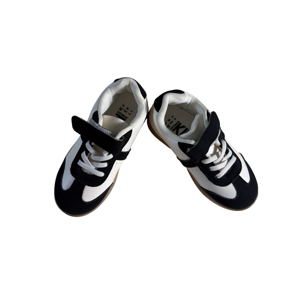 Cotton On Kids White Black Retro Sneakers Gum Sole US 11 EUR 28 Low Top Trainers