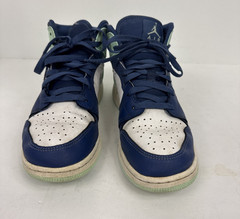 Size 7Y – Jordan 1 Mid Blue Mint 2022 – NO INSOLES – Pre Owned – 554725-413