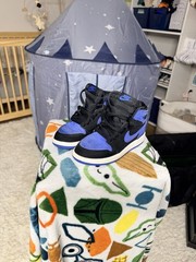 Jordan 1 Retro High OG PS Black Blue White Suede Fabric Kids Sneakers 12C