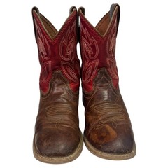 Justin Boots Boys Boots 5D Western Cowboy Embroidered Leather Square Toe Rodeo