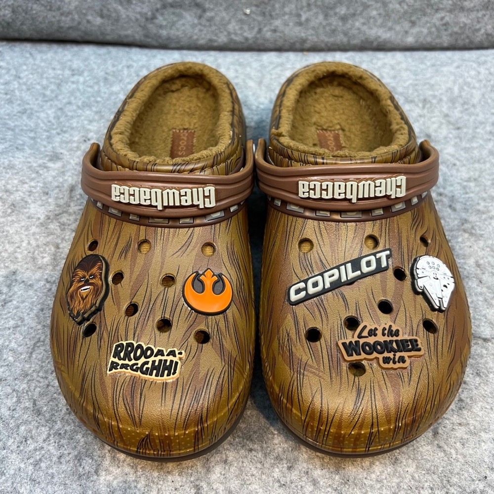Crocs Star Wars Chewbacca Fuzz Lined Clogs Brown Multi Jibitz Kids Size 6