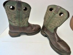 Durango Brown Green Leather 8″ Youth Western Cowboy Boots BT306 Size 3.5