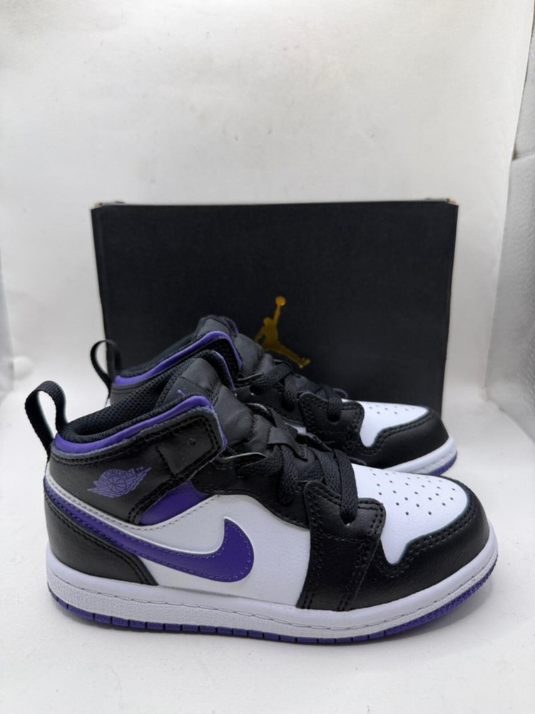 Nwt Nike Air Jordan 1 Mid TD Black Dark Iris Purple Boys Girls Sneaker Shoes 10C
