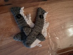 Handmade, Crochet, Childs Slippers, Sharks, Sz 2