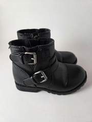 Toddler Girls Black Moto Ankle Boots Side Zip Buckle Shoes Size 7