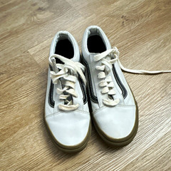 VANS Old Skool Unisex Kids Low Top Leather Sneakers White/Black Lace Up 4