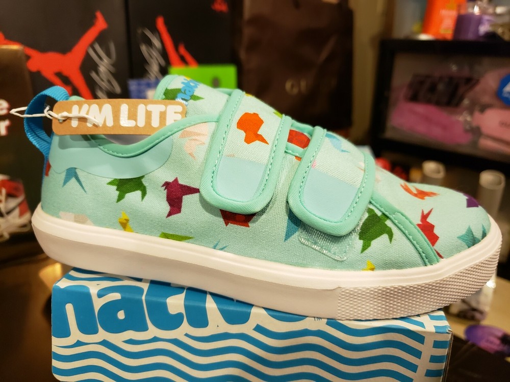 NATIVE Monaco Sky Blue Origami Double Strap Youth Kids Sneakers 3Y US / 34 EUR