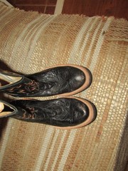 Old West Kids Black Ostrich Print Leather Western Boots CR10010C size 1.5