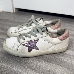 Golden Goose Superstar White Purple Star Rose Gold Glitter Heel Sneaker Size 31