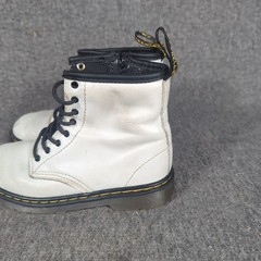 Dr Doc Martens Youth Size 10 Combat Boots White Leather Lace Up Side Zip 1460J