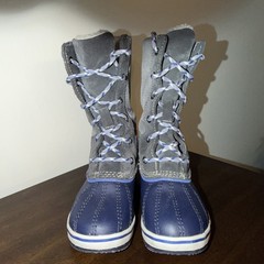 L.L Bean Duck Boots Kid Sz 1 Primaloft Snow Winter Lace Up Mid Calf Hiking Blue