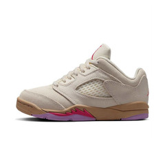 Jordan 5 Retro Low (PS) PBJ Suede Low Top Sneakers Pale Ivory/Red 2.5Y